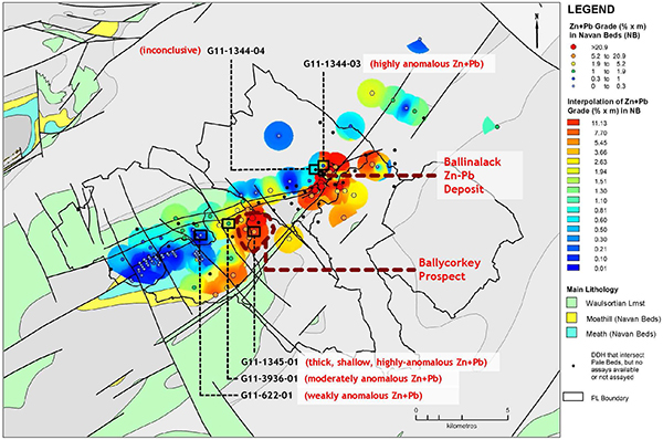 Exhibit 2. Regional Anomalism (Grade-Metre) Property Map, Ballinalack Project, Ireland