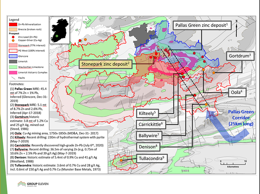 Exhibit 1. Location of the Stonepark Zinc Project (and adjacent PG West Project), south-west Ireland