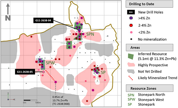 Exhibit 2. New Step-Out Holes at the Mineral Resource Estimate, Stonepark Property, Ireland