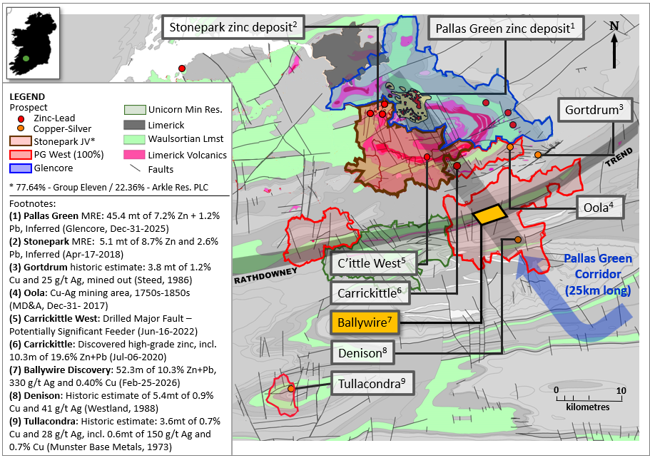 Exhibit 6. Regional Map of Ballywire Discovery and Surrounding Prospects